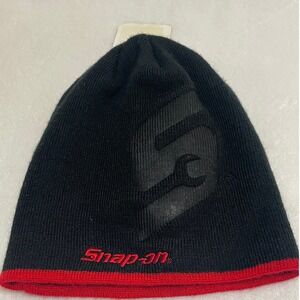 Snap On Tools Vintage Logo Beanie Hat Black Red Cuff Winter Knit Cap